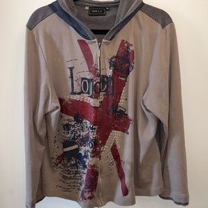 London Graphic Zip Up Hoodie Jacket by Orly XL